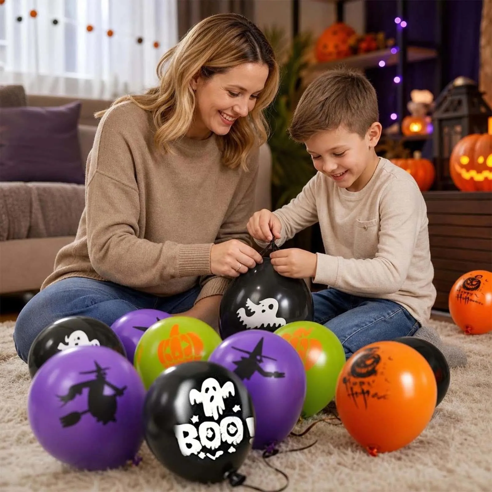 GEFIRE 50 Palloncini Halloween 4 Colori con BOO Fantasie - immagine 4