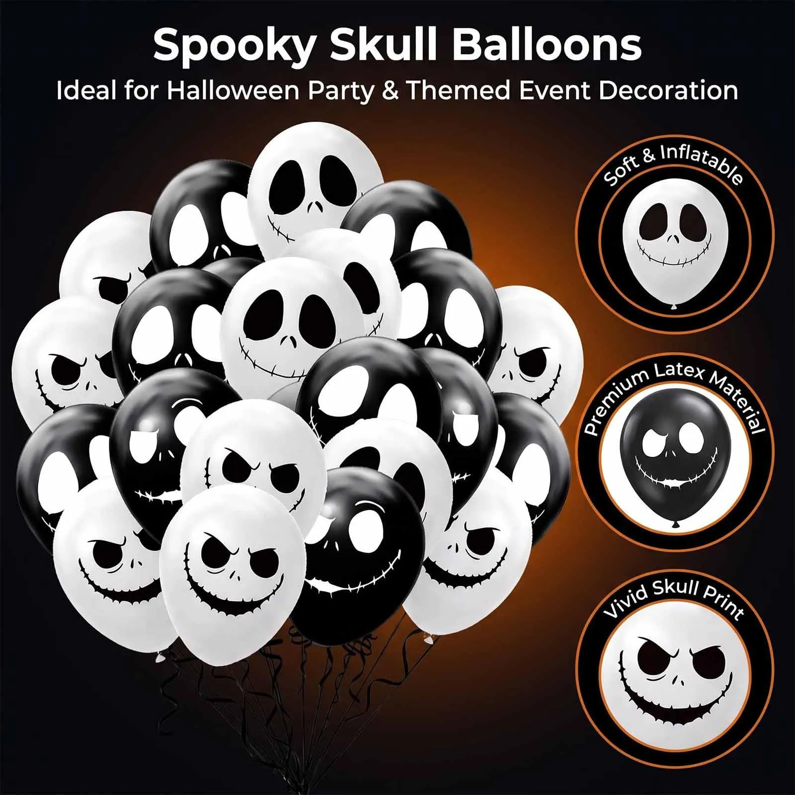 GEFIRE 50 Palloncini Teschio Halloween 3 Espressioni Bianco Nero - immagine 3