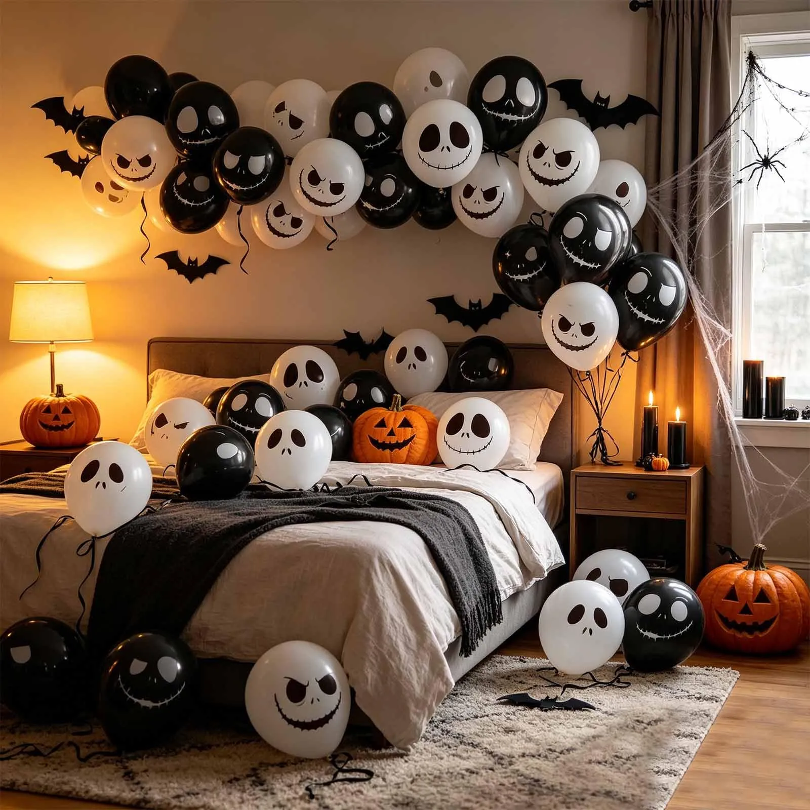 GEFIRE 50 Palloncini Teschio Halloween 3 Espressioni Bianco Nero - immagine 6
