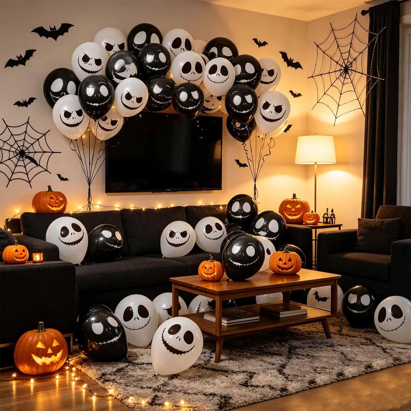 GEFIRE 50 Palloncini Teschio Halloween 3 Espressioni Bianco Nero - immagine 7