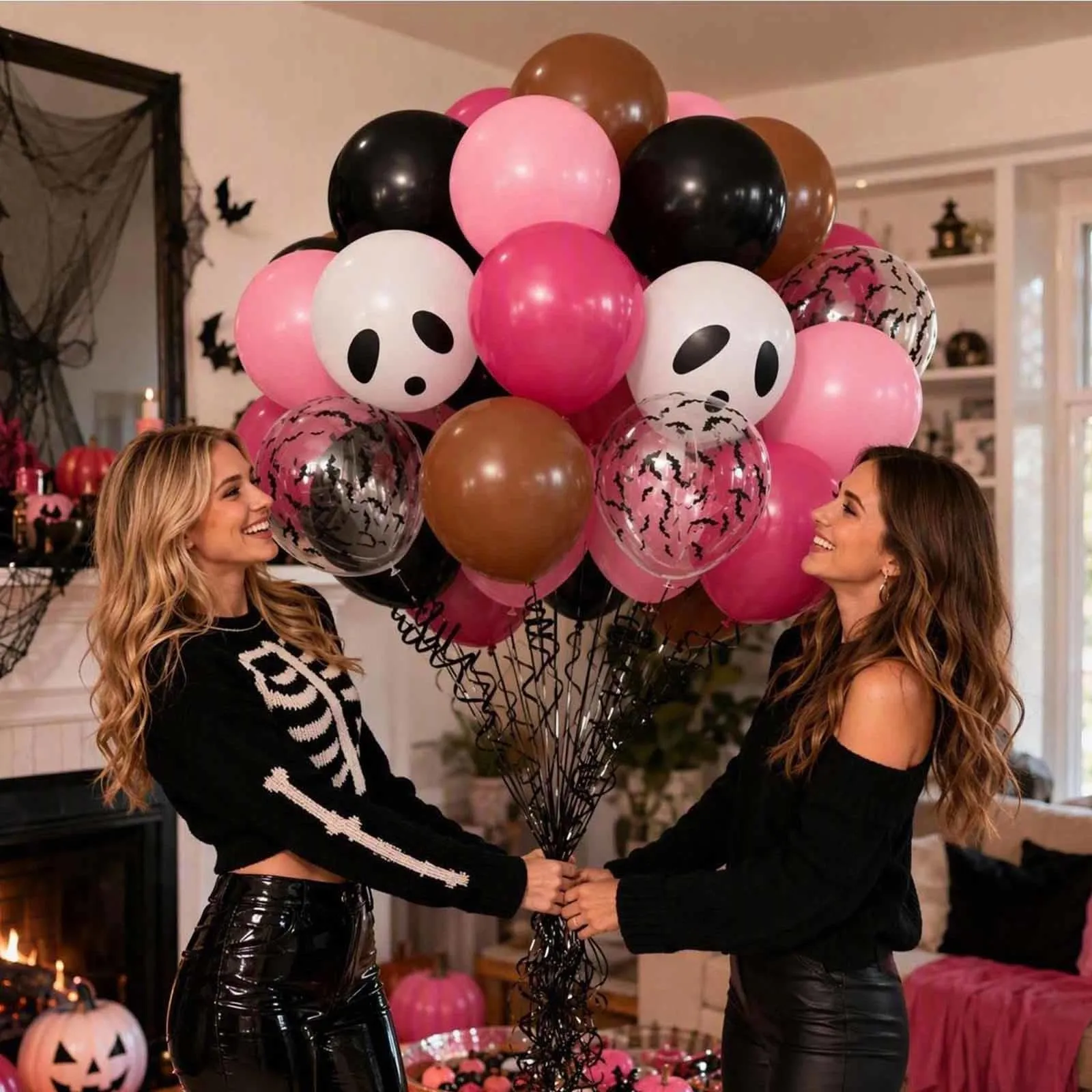 GEFIRE 50 Palloncini Halloween 5 Colori Rosa Teschio Fantasma - immagine 5