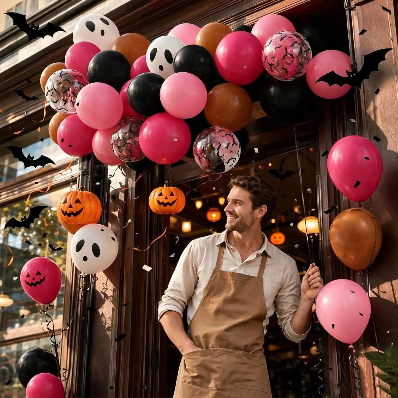 GEFIRE 50 Palloncini Halloween 5 Colori Rosa Teschio Fantasma - immagine 6