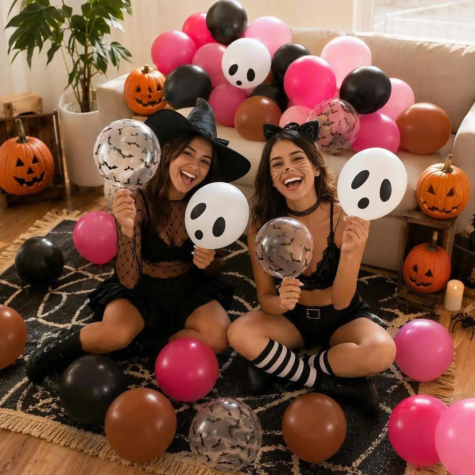 GEFIRE 50 Palloncini Halloween 5 Colori Rosa Teschio Fantasma - immagine 7