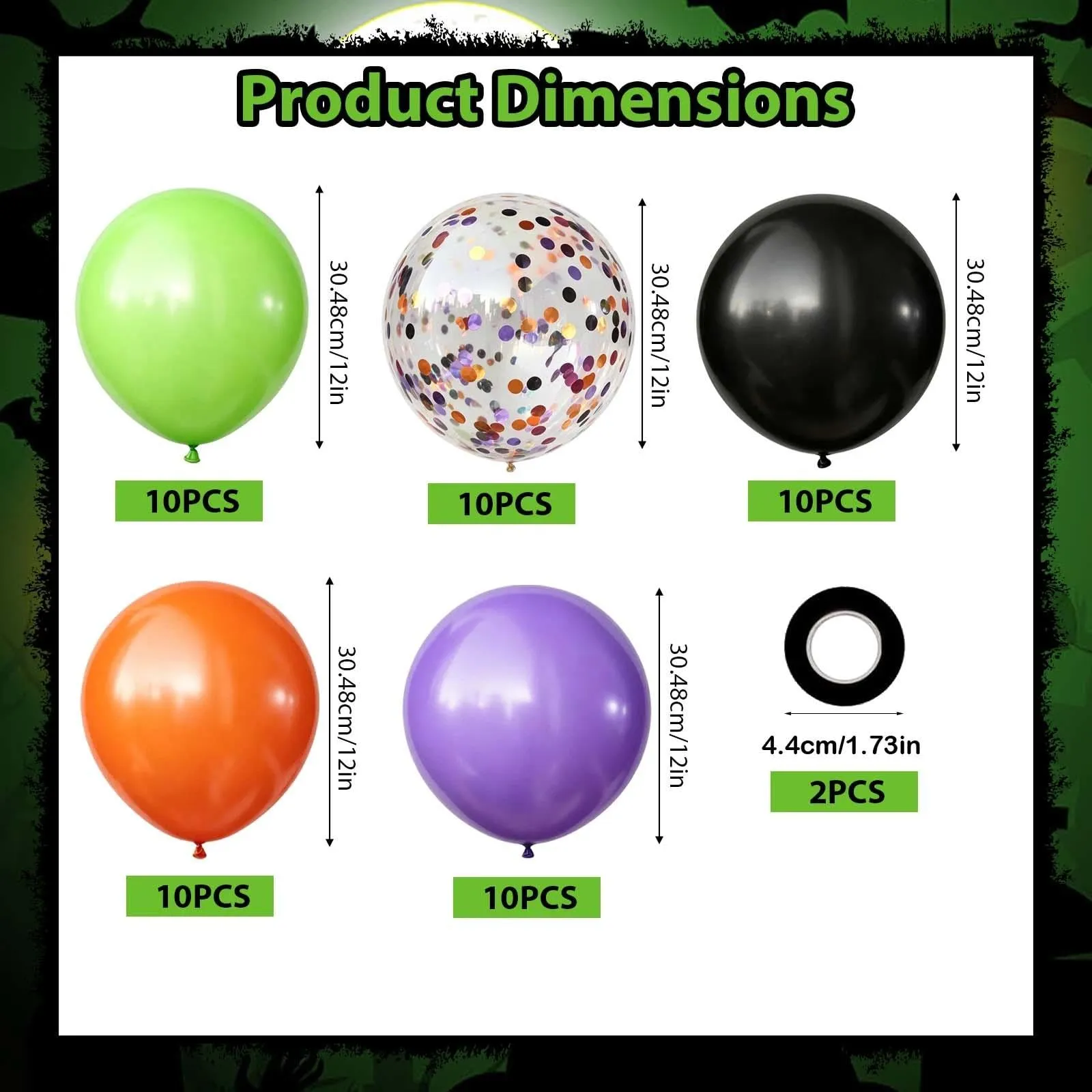 GEFIRE 50 Palloncini Halloween Tinta Unita E Confetti Tricolore - immagine 2