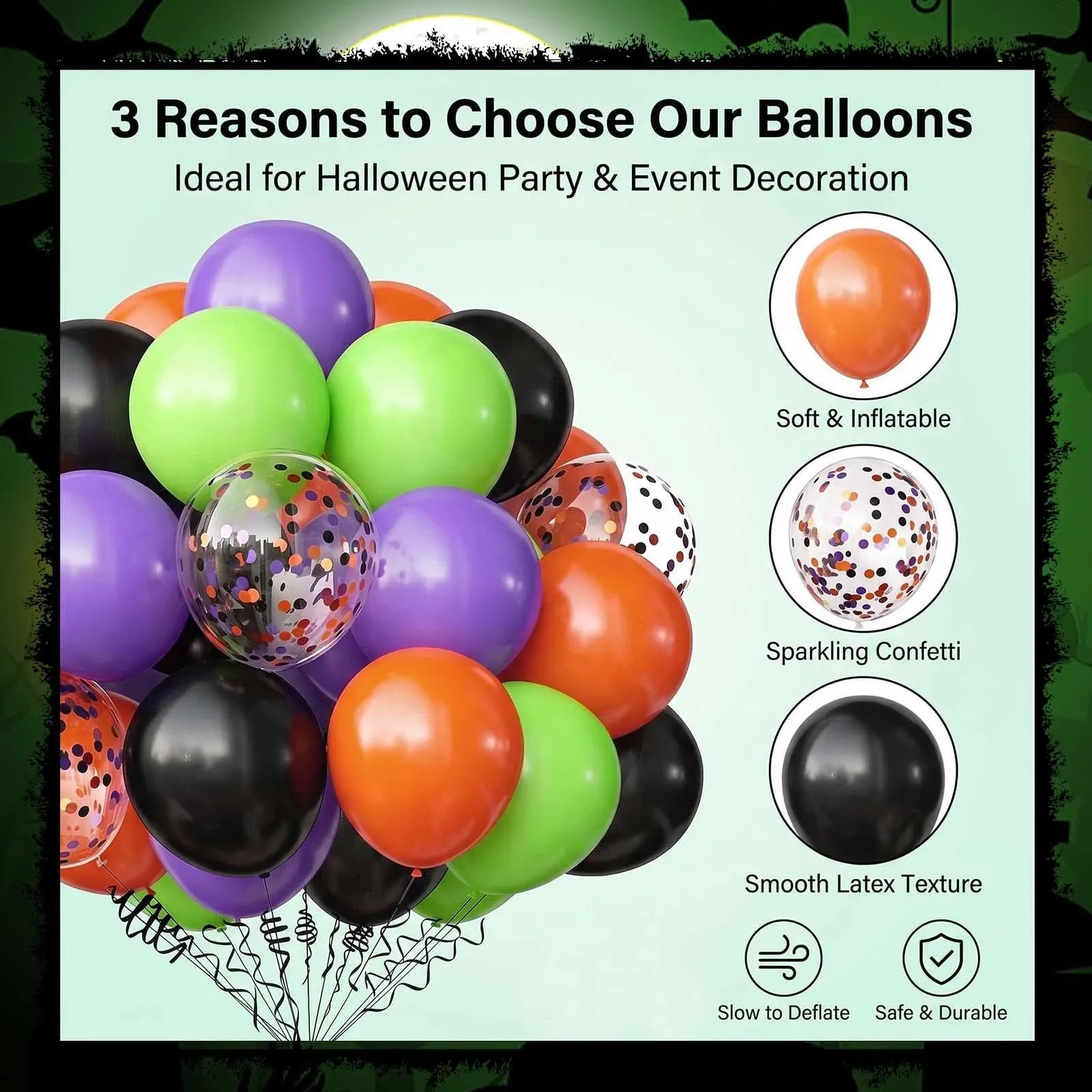 GEFIRE 50 Palloncini Halloween Tinta Unita E Confetti Tricolore - immagine 3