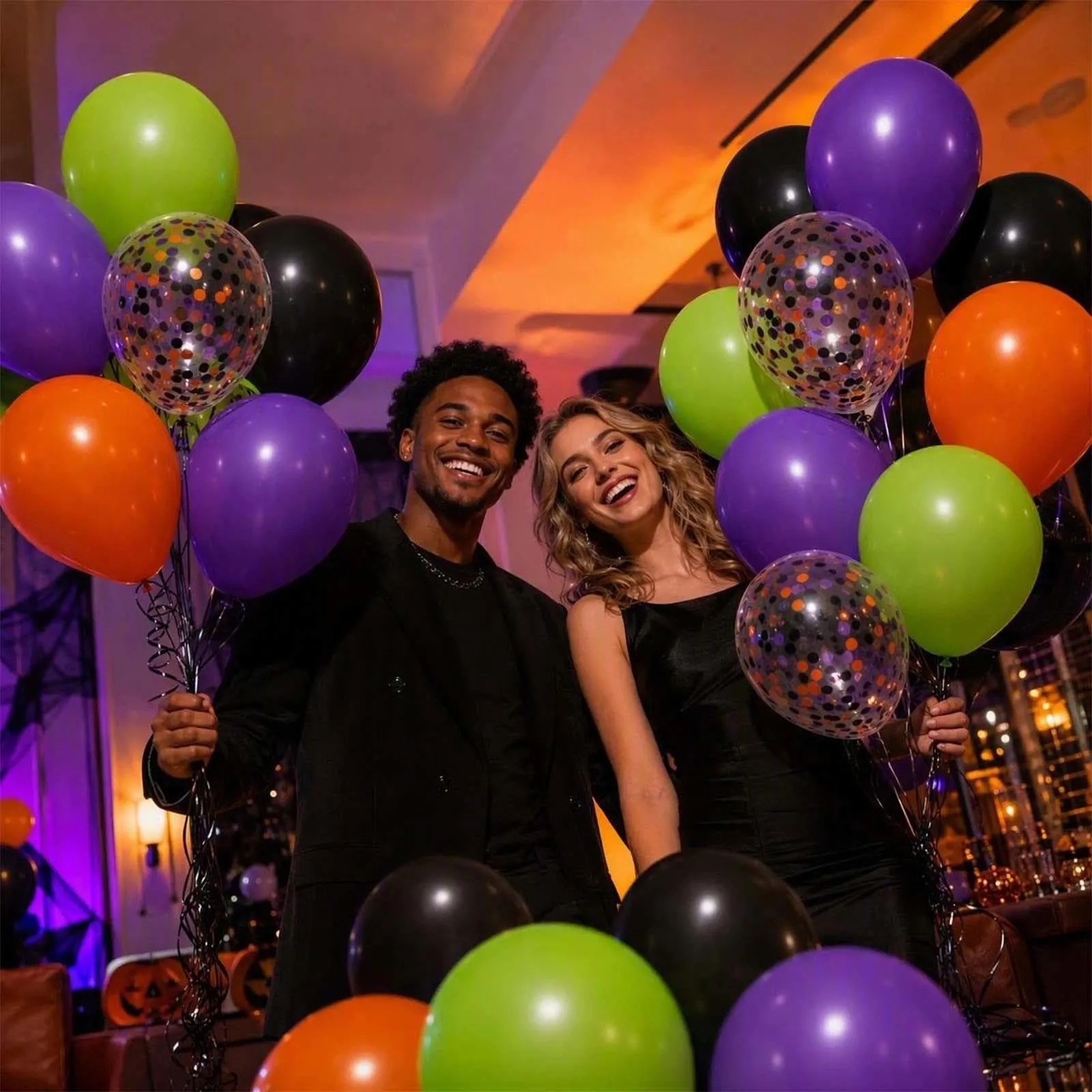 GEFIRE 50 Palloncini Halloween Tinta Unita E Confetti Tricolore - immagine 4