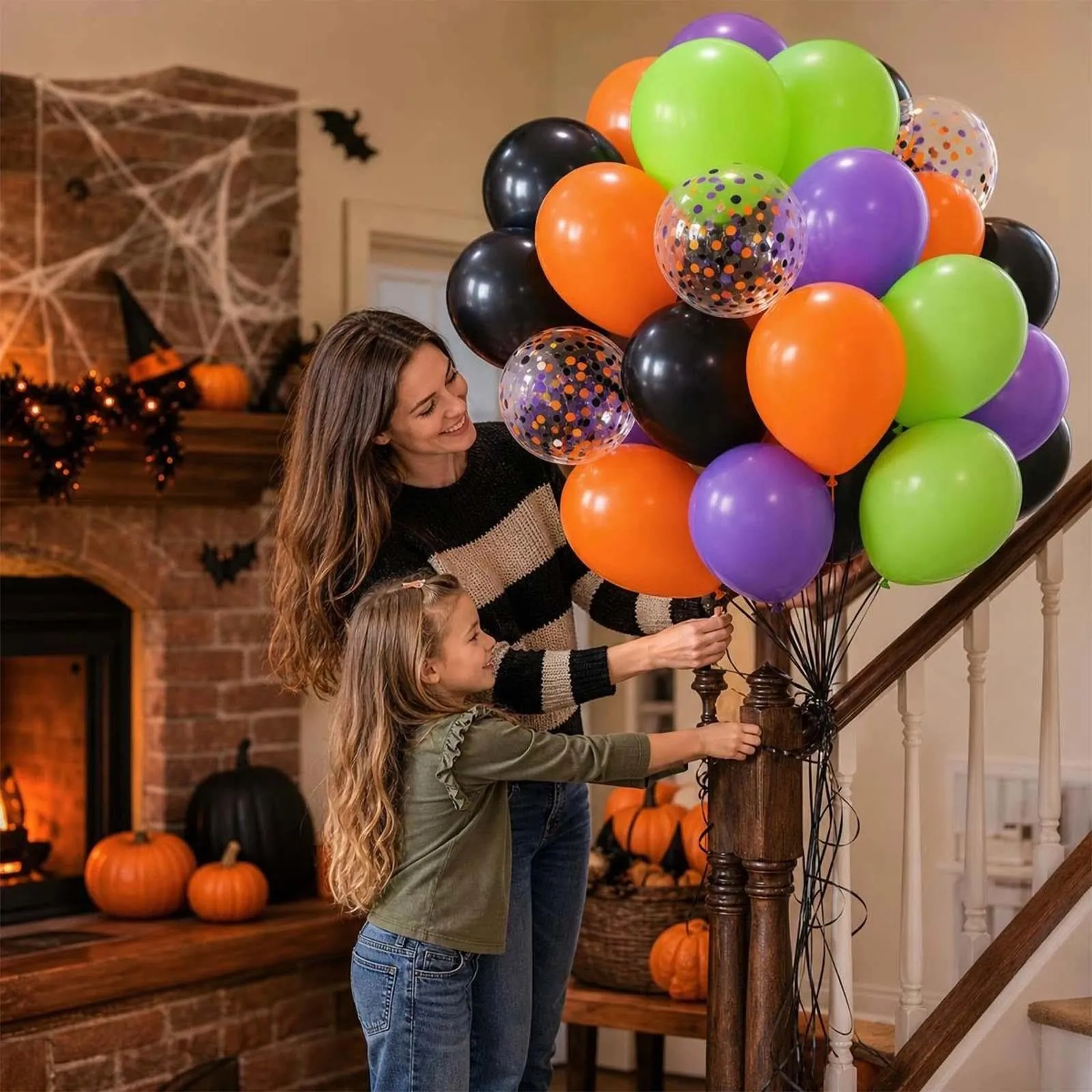 GEFIRE 50 Palloncini Halloween Tinta Unita E Confetti Tricolore - immagine 5
