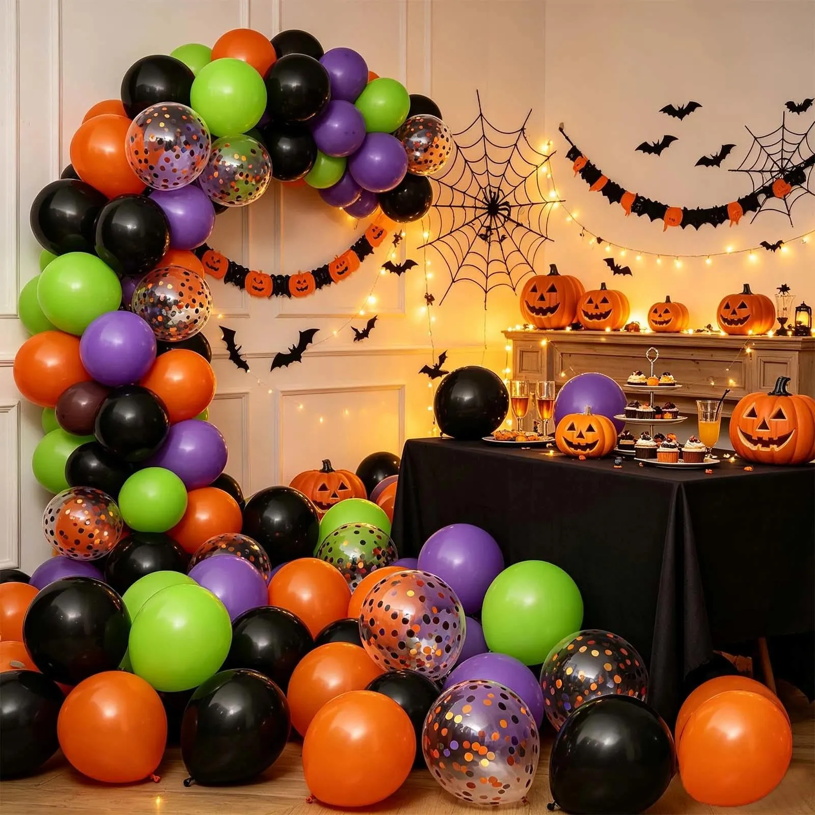 GEFIRE 50 Palloncini Halloween Tinta Unita E Confetti Tricolore - immagine 6