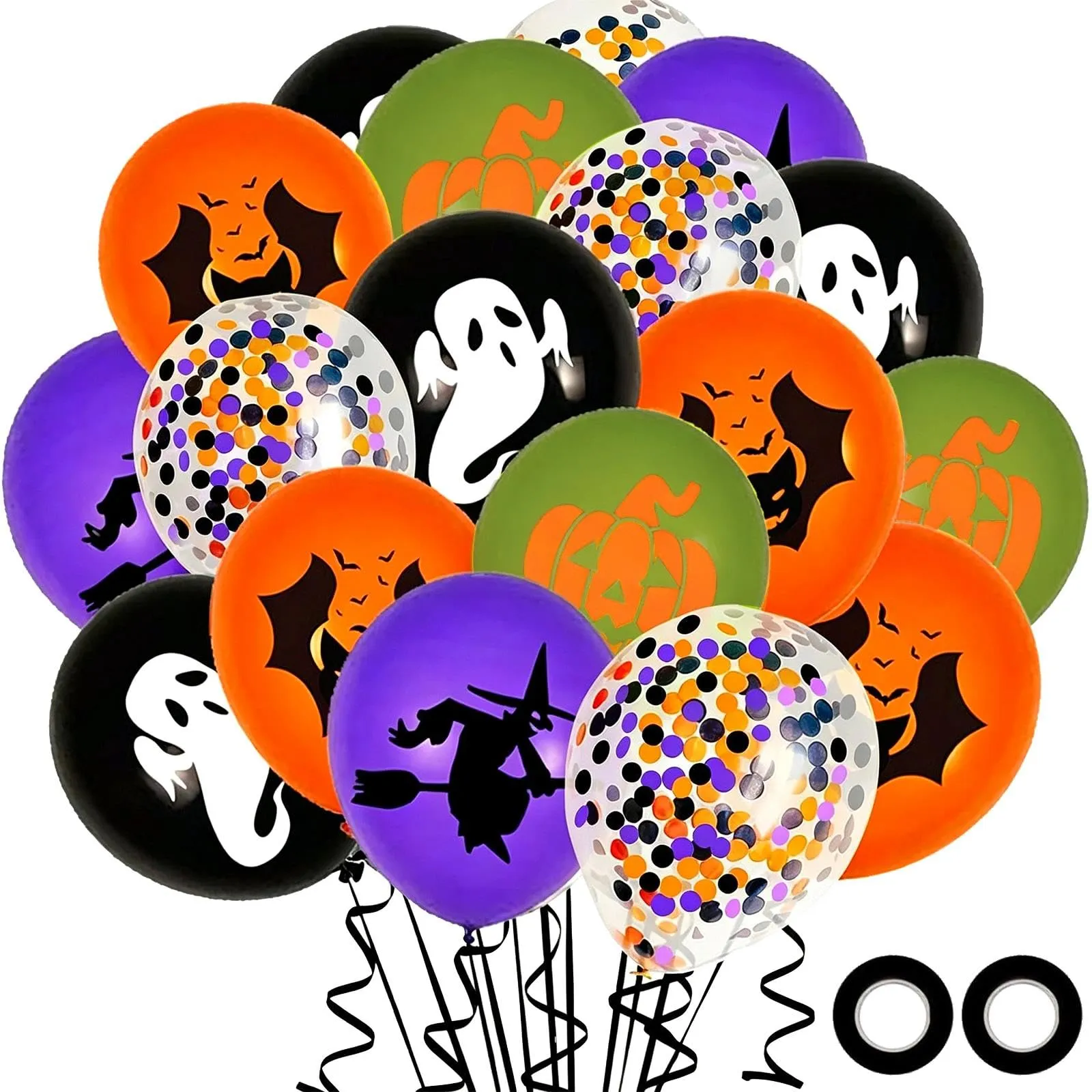 GEFIRE 50 Palloncini Halloween 5 Colori 4 Fantasie Coriandoli - immagine 1
