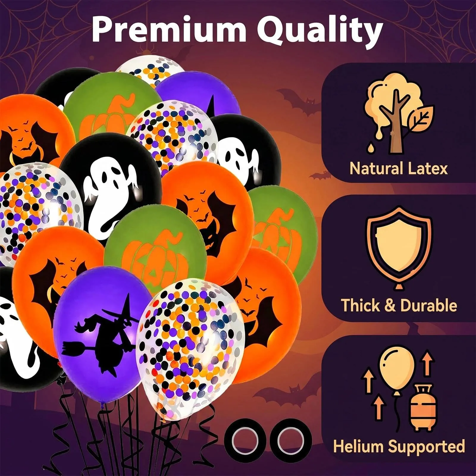 GEFIRE 50 Palloncini Halloween 5 Colori 4 Fantasie Coriandoli - immagine 3