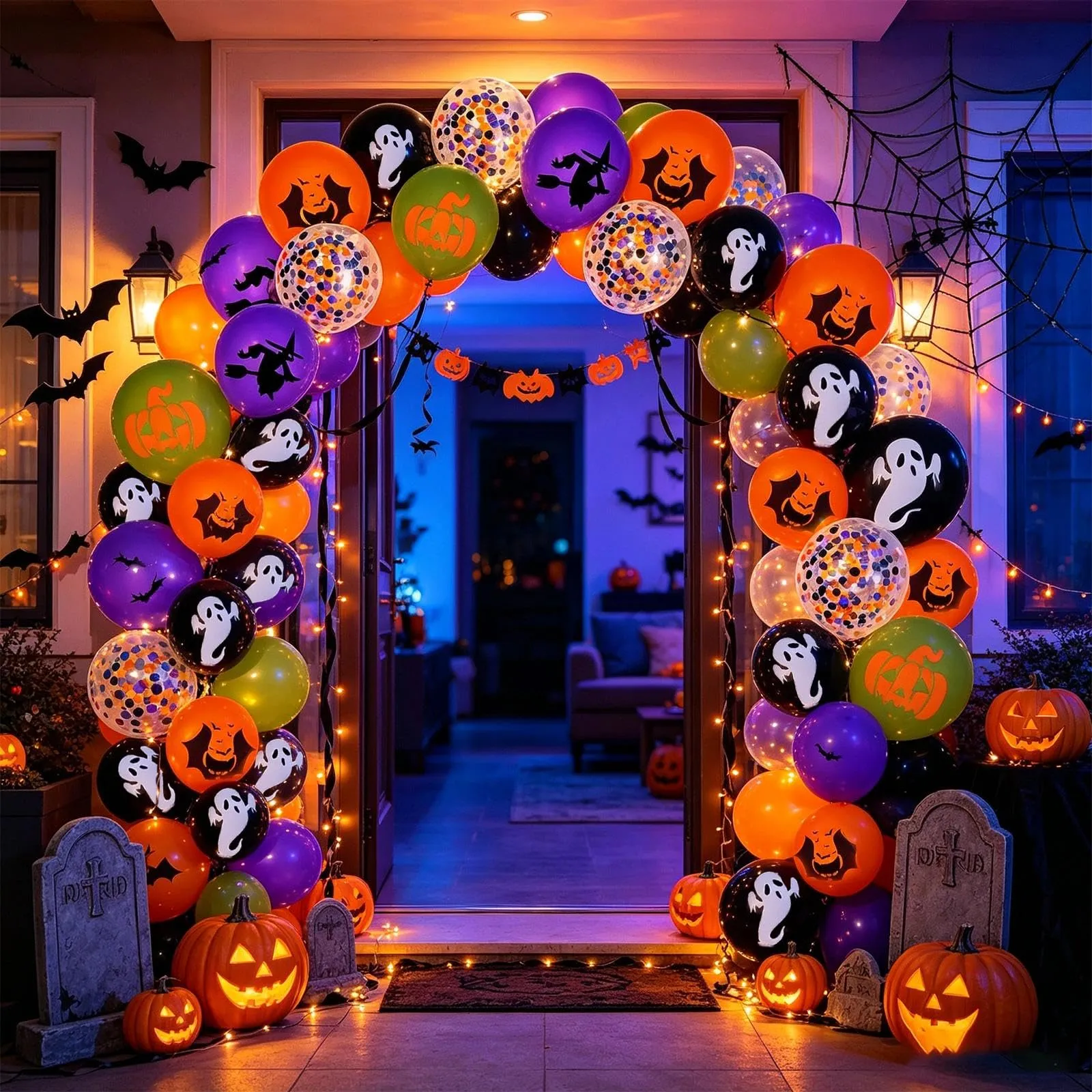 GEFIRE 50 Palloncini Halloween 5 Colori 4 Fantasie Coriandoli - immagine 6