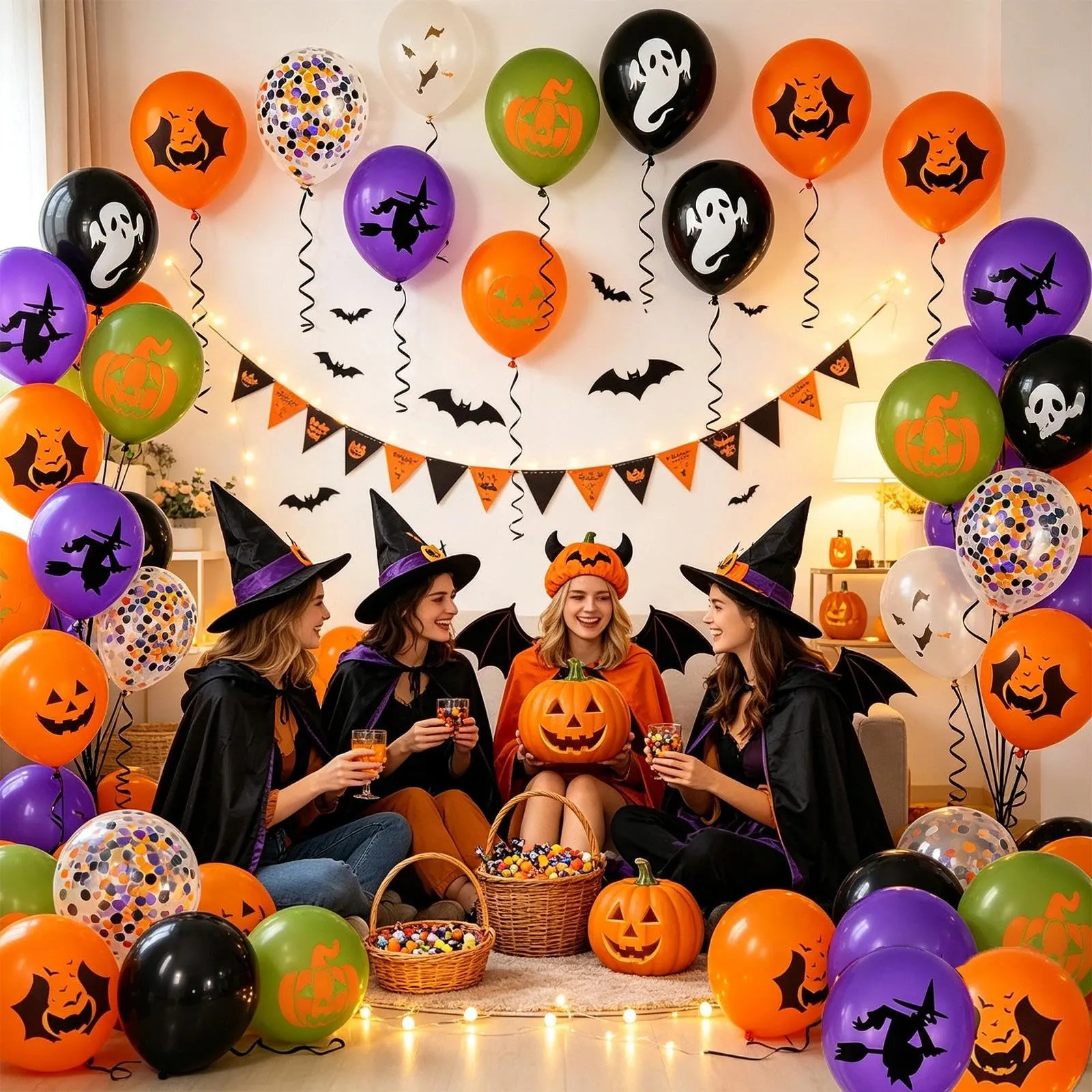 GEFIRE 50 Palloncini Halloween 5 Colori 4 Fantasie Coriandoli - immagine 7
