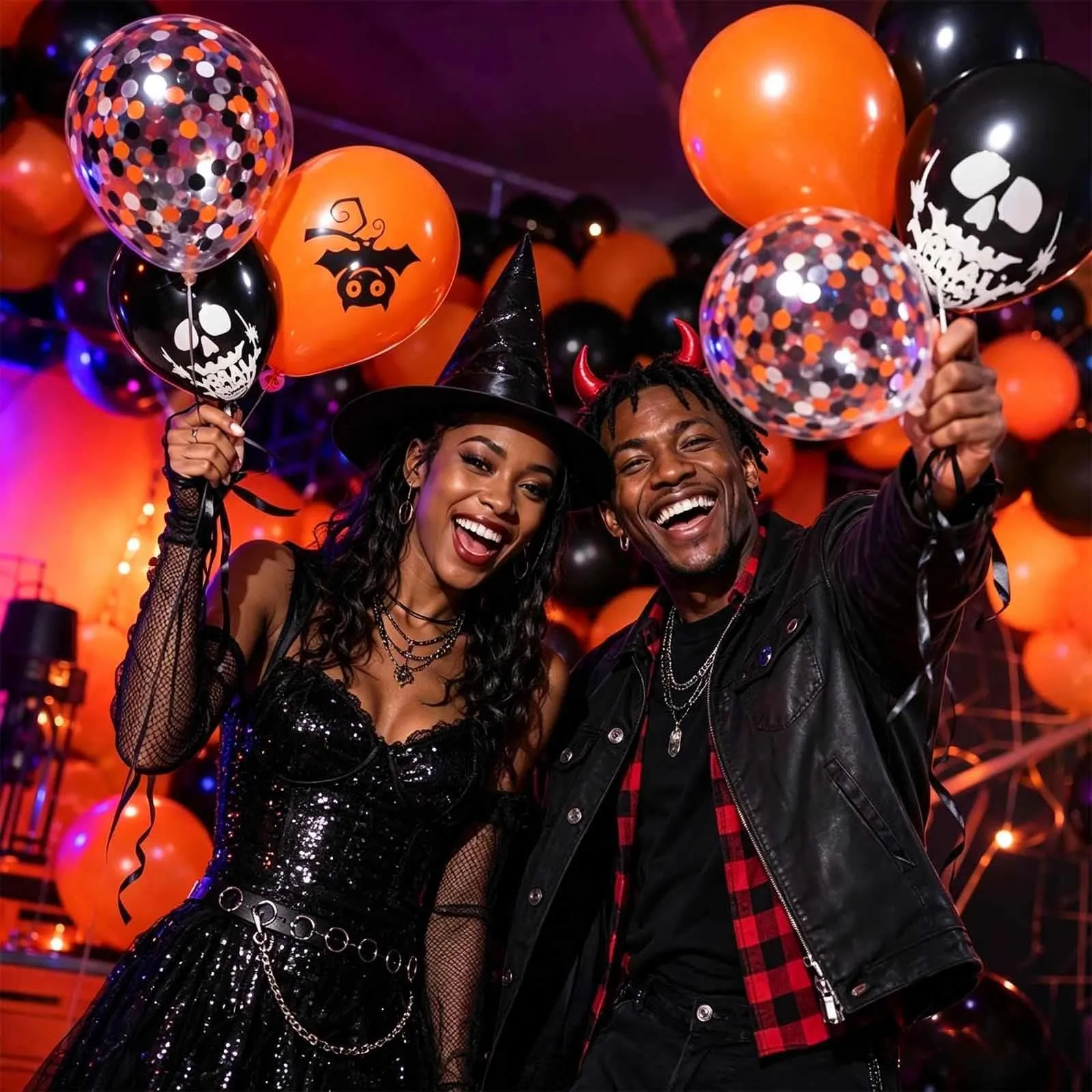 GEFIRE 50 Palloncini Halloween 3 Stili Pipistrello Teschio Coriandoli - immagine 4