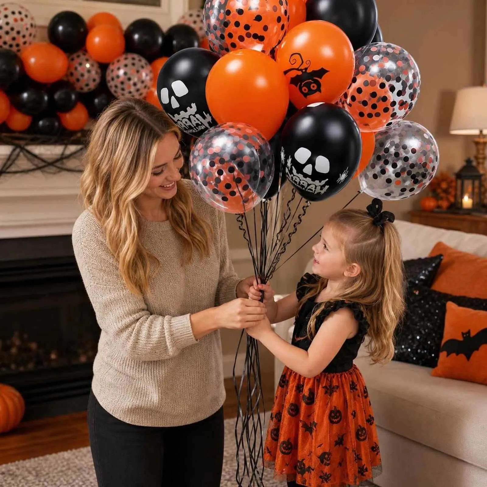 GEFIRE 50 Palloncini Halloween 3 Stili Pipistrello Teschio Coriandoli - immagine 5