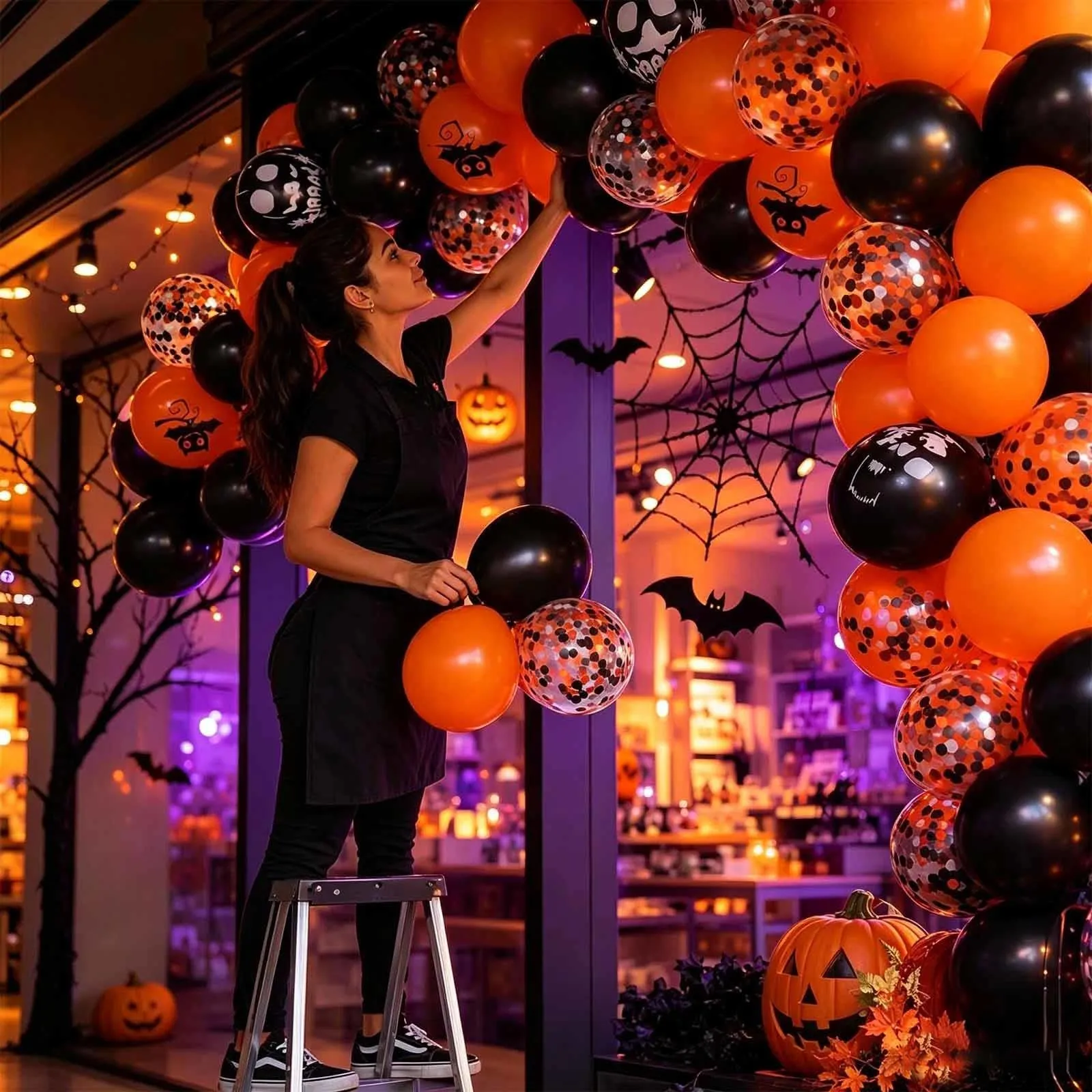 GEFIRE 50 Palloncini Halloween 3 Stili Pipistrello Teschio Coriandoli - immagine 6