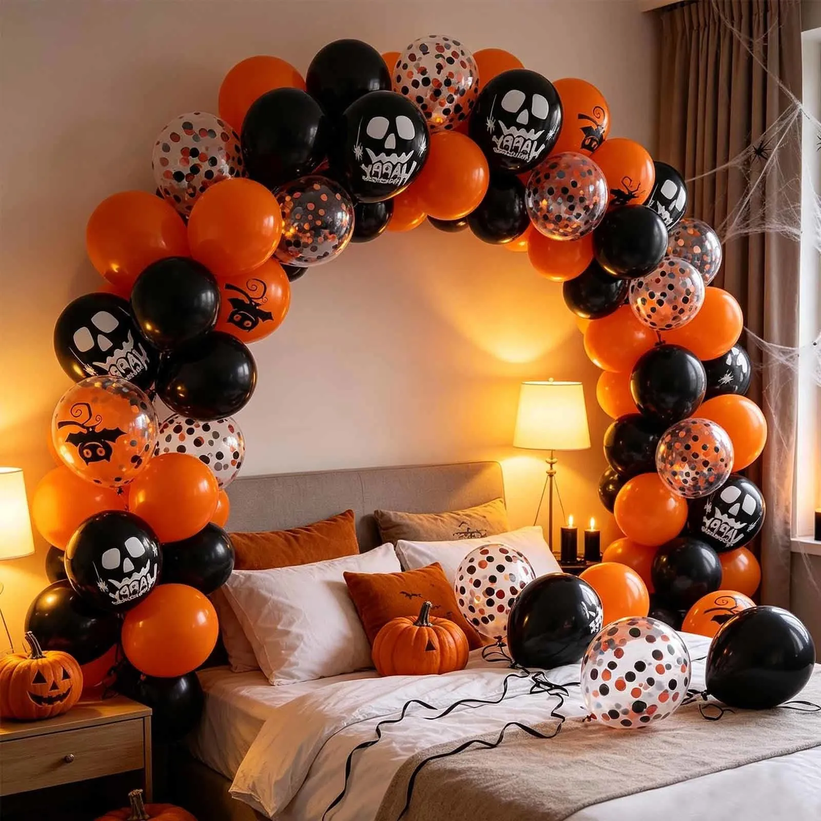 GEFIRE 50 Palloncini Halloween 3 Stili Pipistrello Teschio Coriandoli - immagine 8
