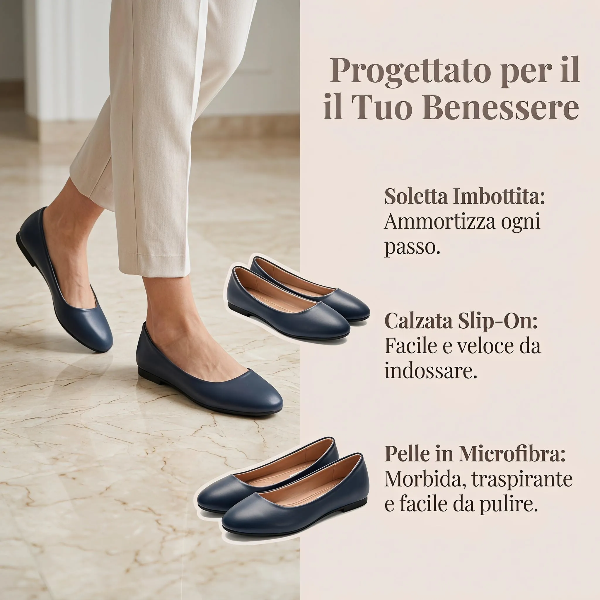 GLAMORA Ballerine Donna Scarpe Basse Punta Tonda Pelle Sintetica Comode Eleganti Manoletina Ballerina Classica Slip On Suola Flessibile Leggere Morbide Calzata Piccola - immagine 7