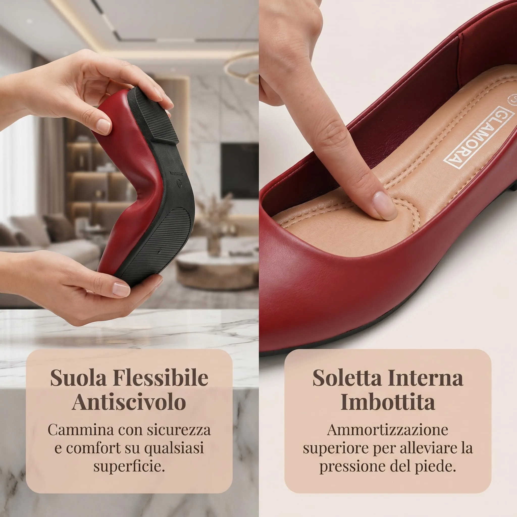 GLAMORA Ballerine Donna Scarpe Basse Punta Tonda Pelle Sintetica Comode Eleganti Manoletina Ballerina Classica Slip On Suola Flessibile Leggere Morbide Calzata Piccola - immagine 4