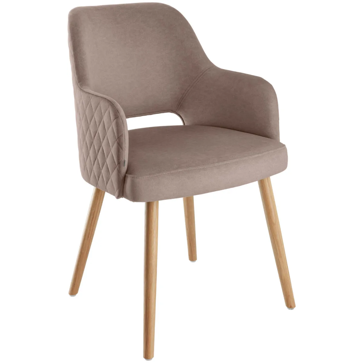 VEGA Sedia Rombo in velluto; 46x47x85 cm (LxPxH); seduta tortora, struttura quercia - immagine 1