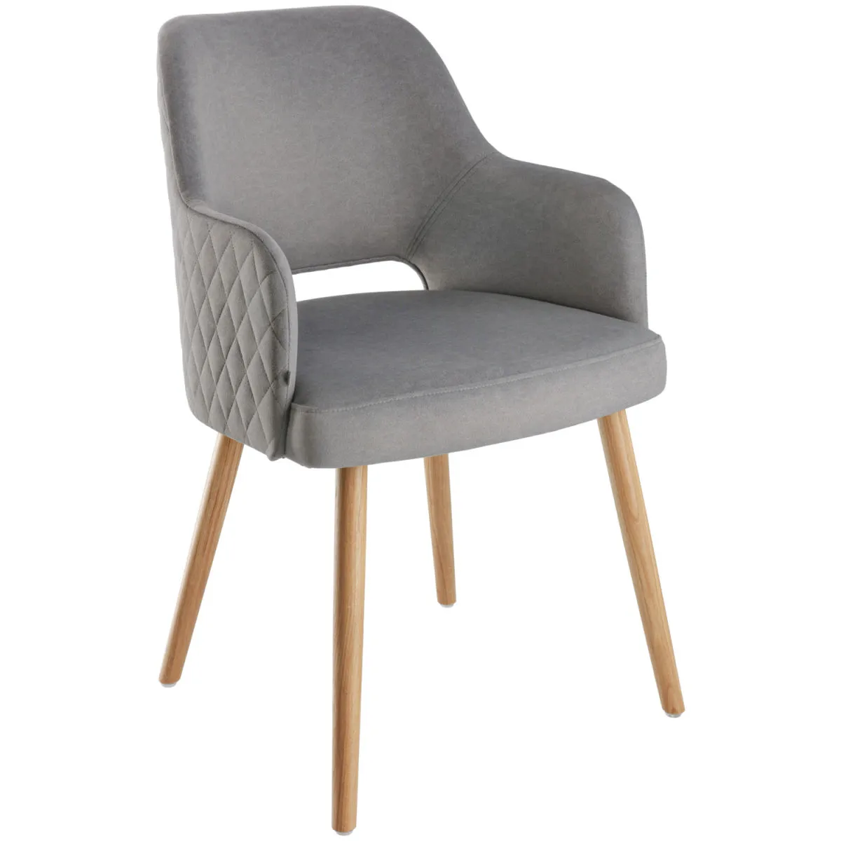 VEGA Sedia Rombo in velluto; 46x47x85 cm (LxPxH); seduta grigio, struttura quercia - immagine 1