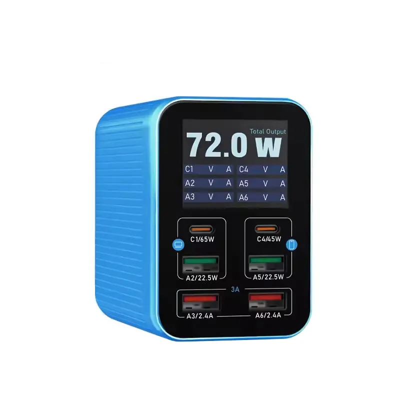 Caricabatterie Stazione Relife Q4, 72W, 5A, 2 x USB-C - 4 x USB-A, Blu - immagine 1