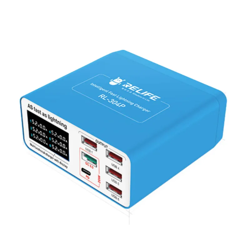 Caricabatterie Stazione Relife RL-304P, 40W, 3A, 1 x USB-C - 5 x USB-A, Blu - immagine 1