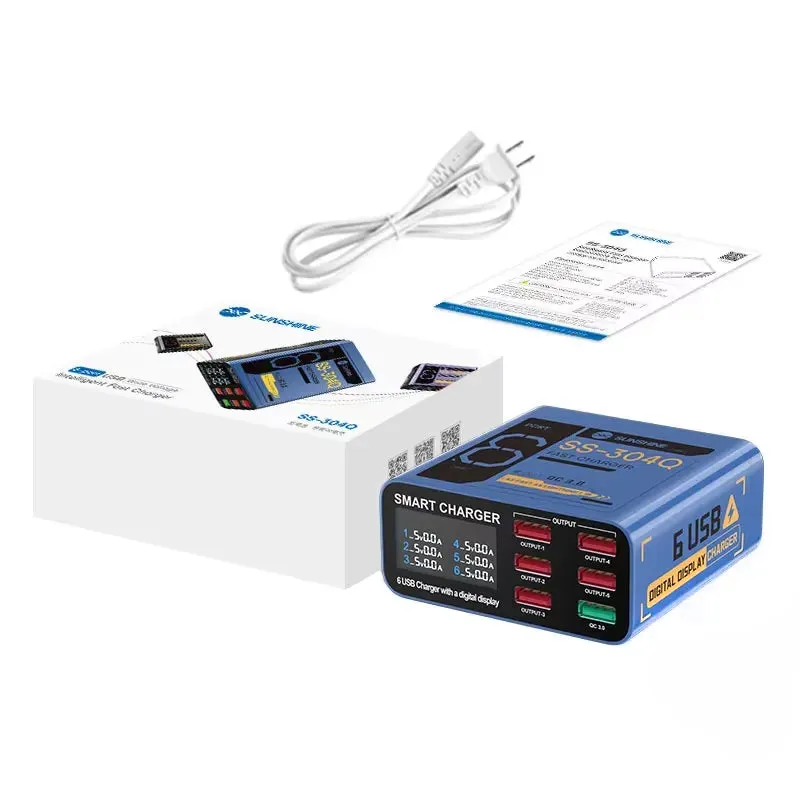 Caricabatterie Stazione Sunshine SS-304Q, 30W, 3.5A, 6 x USB-A, Blu - immagine 1