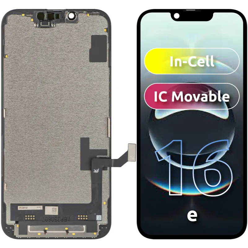 Display con Touchscreen JK per Apple iPhone 17e / 16e, con Cornice, Versione LCD In-Cell IC Movable, Nero - immagine 1