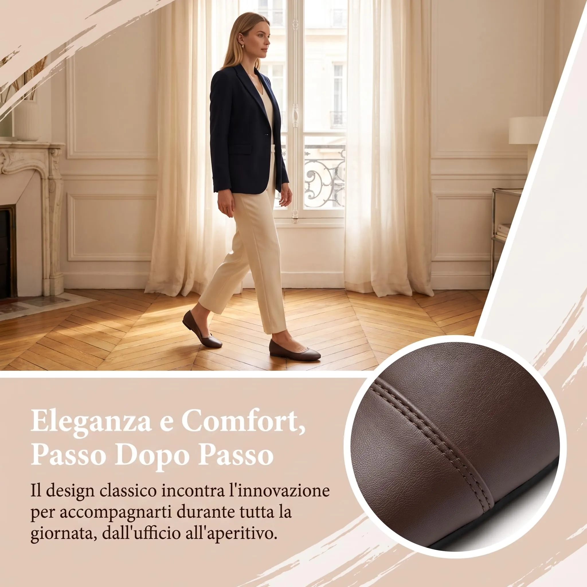 GLAMORA Ballerine Donna Scarpe Basse Punta Tonda Pelle Sintetica Comode Eleganti Manoletina Ballerina Classica Slip On Suola Flessibile Leggere Morbide Calzata Piccola - immagine 7