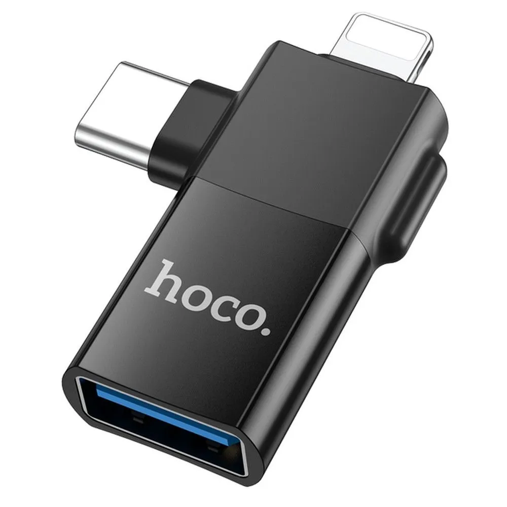 Adattatore OTG USB-C / Lightning - USB-A HOCO UA17, Nero - immagine 1