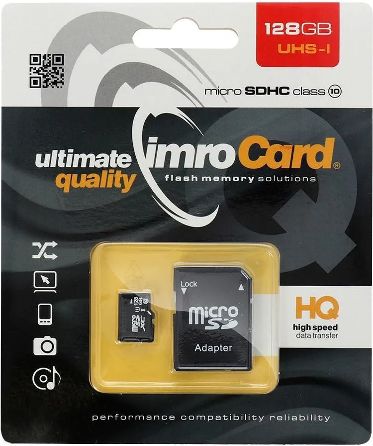 Scheda di Memoria microSDXC Imro, 128Gb, Classe 10 / UHS-1 U1, Con Adattatore - immagine 1