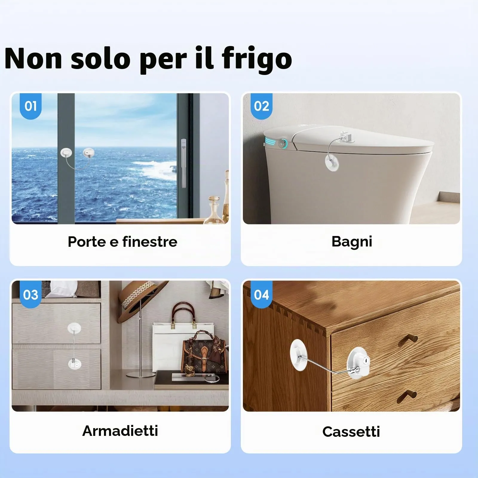 2 Pezzi Blocca Bambini con 4 Chiavi per Frigorifero e Cassetti, Blocca Chiusura Cassetti con Potente Adesivo, Sicurezza Chiudi Cassetti Bambini per Frigorifero Armadietto, Cassetto - immagine 3