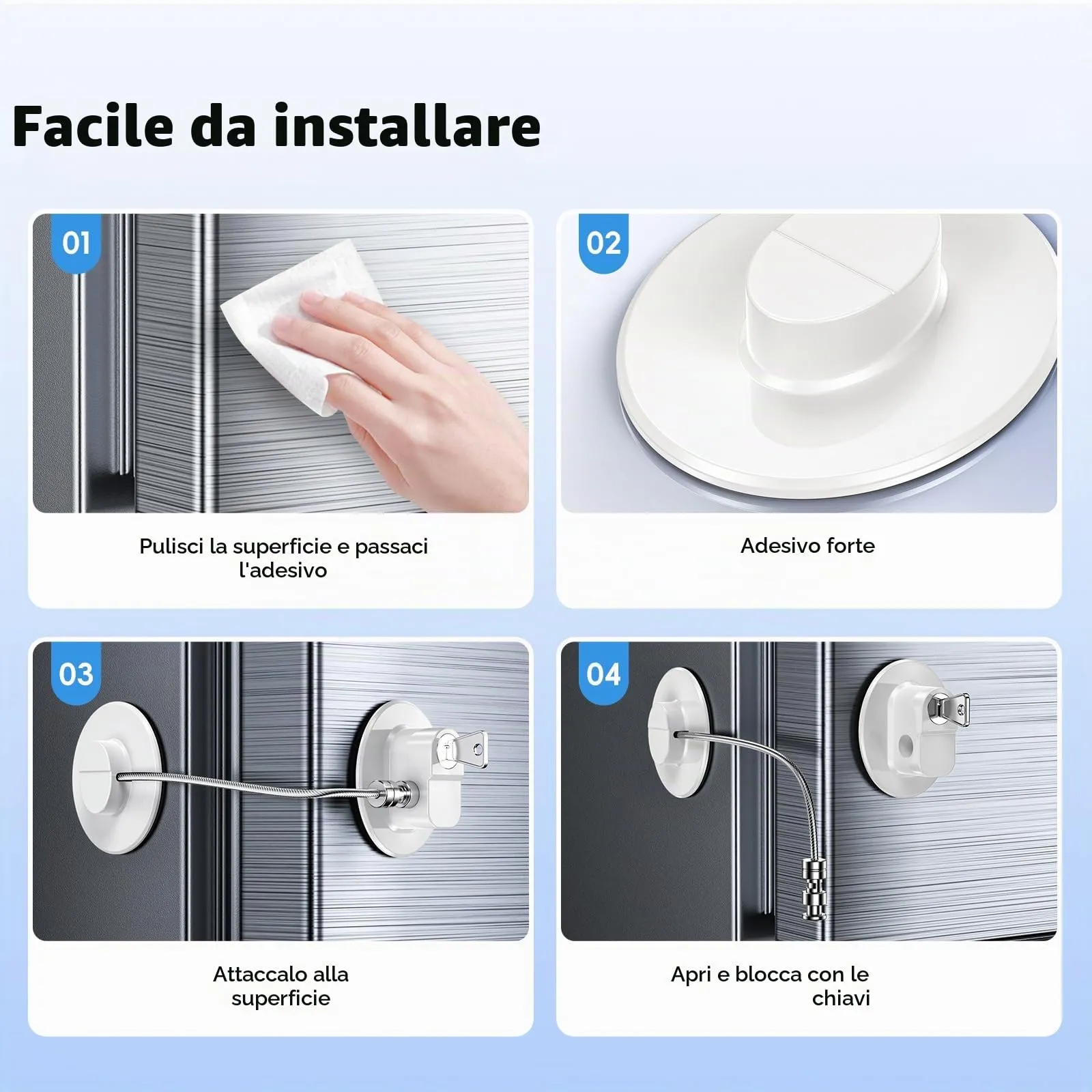 2 Pezzi Blocca Bambini con 4 Chiavi per Frigorifero e Cassetti, Blocca Chiusura Cassetti con Potente Adesivo, Sicurezza Chiudi Cassetti Bambini per Frigorifero Armadietto, Cassetto - immagine 4