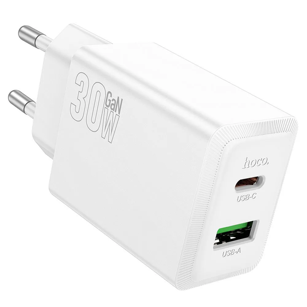 Caricabatterie da Rete HOCO N71, 30W, 3A, 1 x USB-A - 1 x USB-C, Bianco - immagine 1