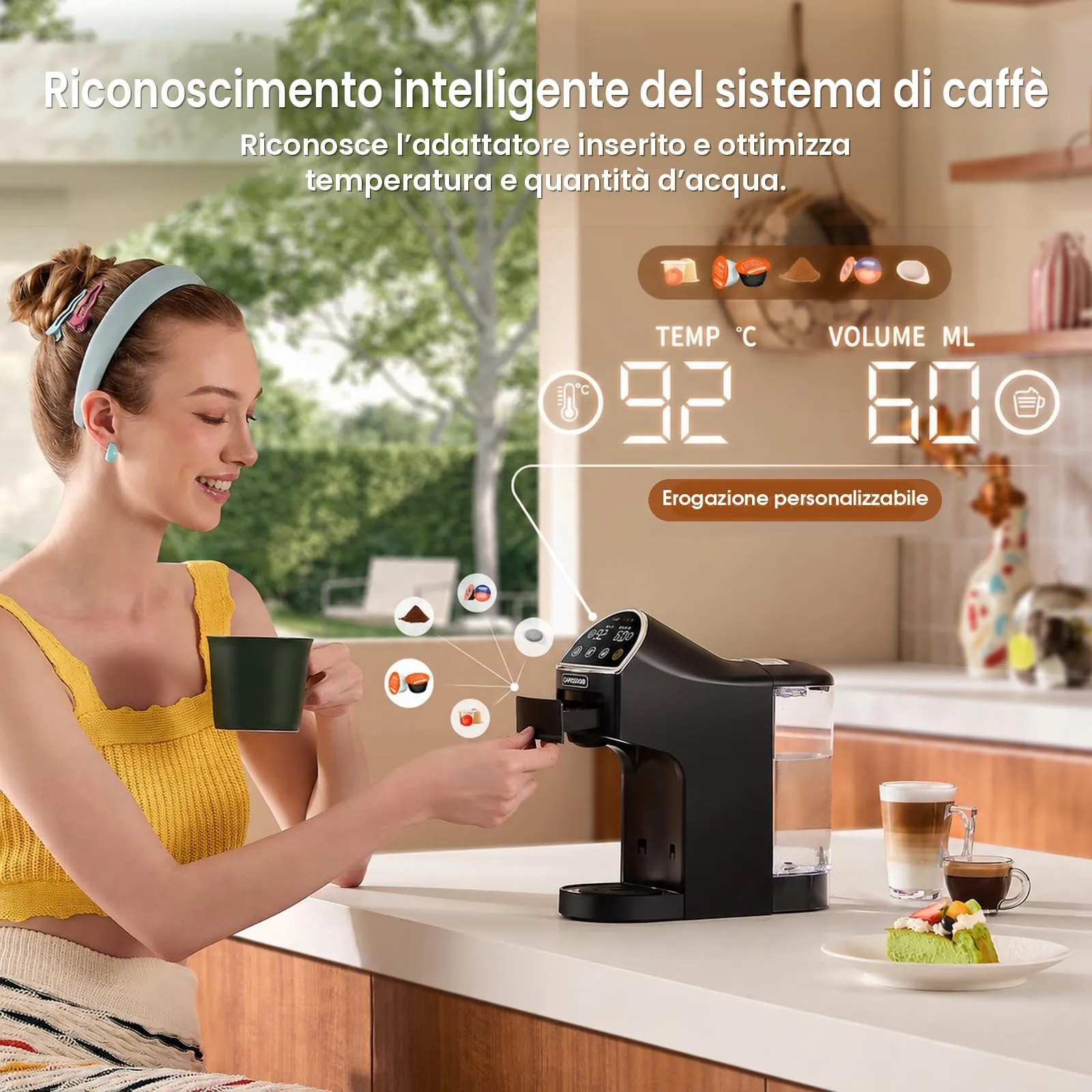 Magician2 Macchina da Caffè a Cialde e Capsule 5 in 1 per Nespresso, Dolce Gusto, Lavazza A Modo Mio, ESE 44mm e Macinato, Touch LED, Auto-Adattivo, 20 Bar, 1,2L, Macchina Espresso per Casa e Ufficio - immagine 3