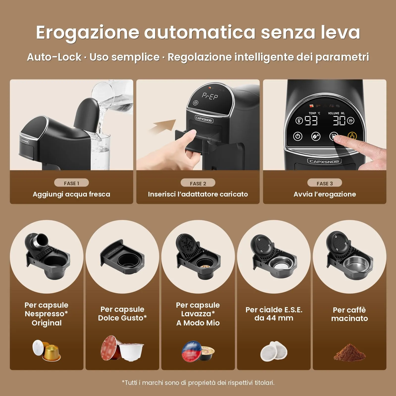 Magician2 Macchina da Caffè a Cialde e Capsule 5 in 1 per Nespresso, Dolce Gusto, Lavazza A Modo Mio, ESE 44mm e Macinato, Touch LED, Auto-Adattivo, 20 Bar, 1,2L, Macchina Espresso per Casa e Ufficio - immagine 6