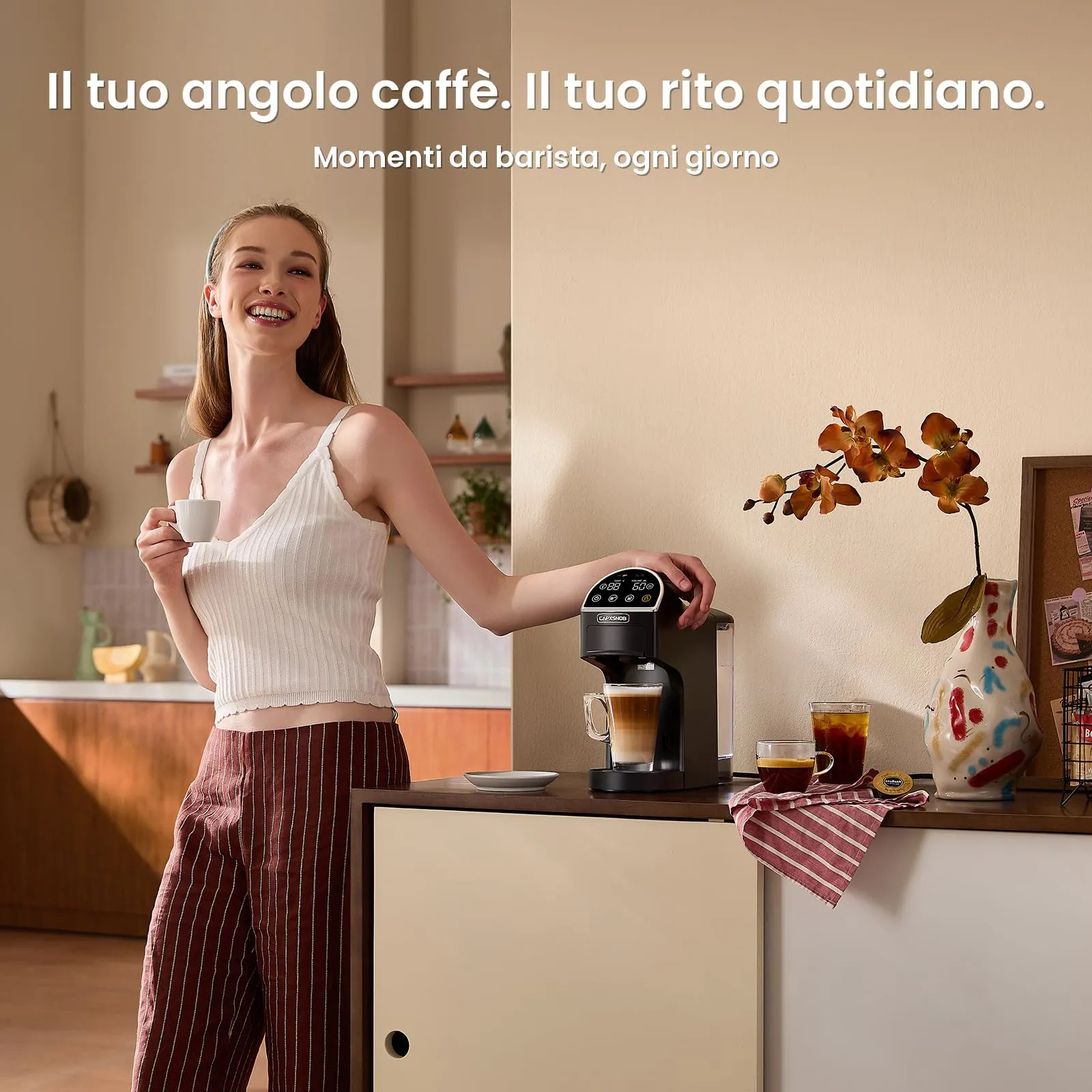 Magician2 Macchina da Caffè a Cialde e Capsule 5 in 1 per Nespresso, Dolce Gusto, Lavazza A Modo Mio, ESE 44mm e Macinato, Touch LED, Auto-Adattivo, 20 Bar, 1,2L, Macchina Espresso per Casa e Ufficio - immagine 8