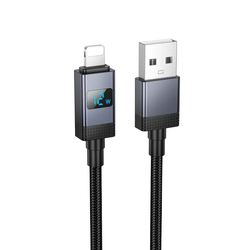 Cavo Dati e Ricarica USB-A - Lightning HOCO X118 Display, 12W, 1m, Nero - immagine 1