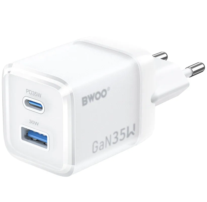 Caricabatterie Retea BWOO CDA222, 35W, 3A, 1 x USB-A - 1 x USB-C, Bianco - immagine 1