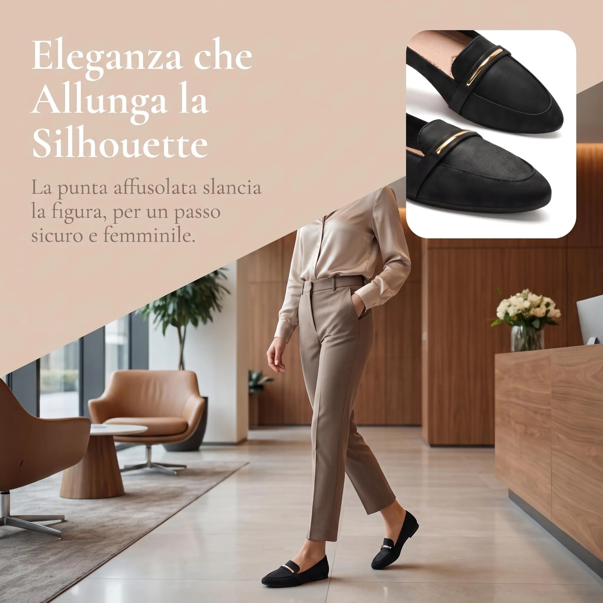GLAMORA Mocassini Donna Eleganti, Scarpe Basse Slip On con Dettaglio Metallico, Mocassino Classico Comodo, Punta Affusolata, Suola Antiscivolo, Scarpe Casual per Ufficio, Lavoro e Tempo Libero - immagine 4