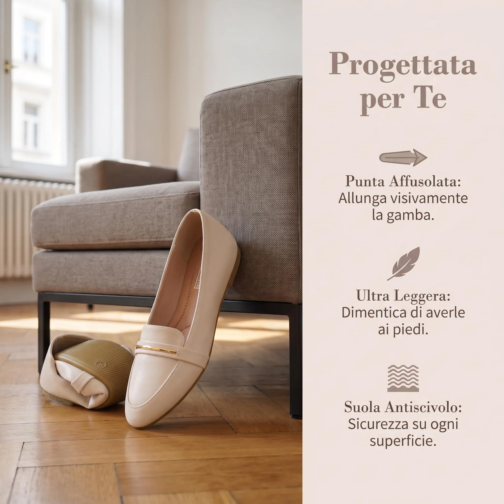 GLAMORA Mocassini Donna Eleganti, Scarpe Basse Slip On con Dettaglio Metallico, Mocassino Classico Comodo, Punta Affusolata, Suola Antiscivolo, Scarpe Casual per Ufficio, Lavoro e Tempo Libero - immagine 4