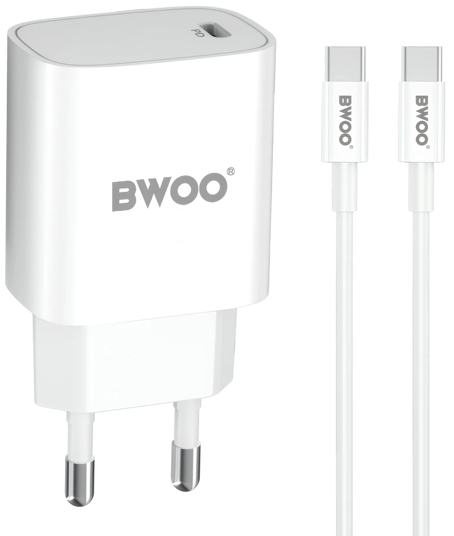 Caricabatterie da Rete con Cavo USB-C BWOO CDA159, 20W, 3A, 1 x USB-C, Bianco - immagine 1