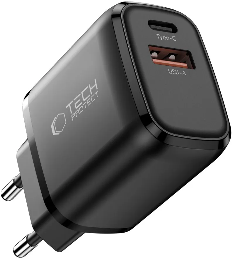 Caricabatterie Rete Tech-Protect NCA45W, 45W, 3A, 1 x USB-A - 1 x USB-C, Nero - immagine 1