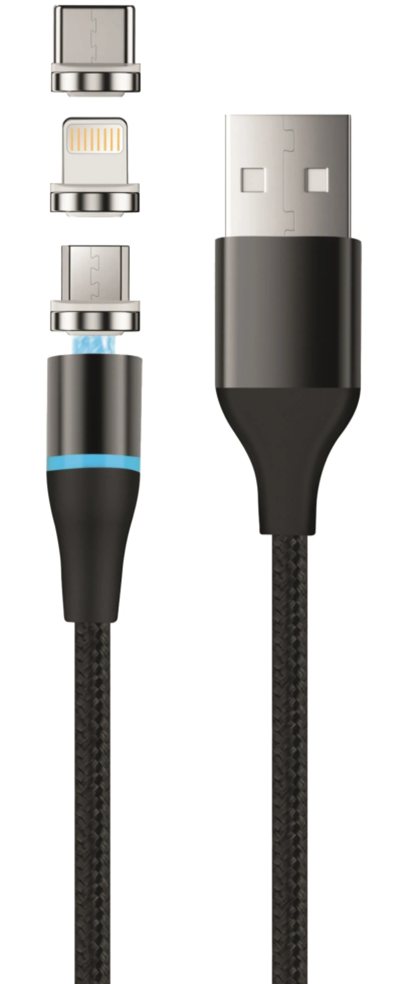Cavo di Ricarica USB-A - Lightning / microUSB / USB-C Setty Magnetic DT 3in1, 12.5W, 1m, Nero - immagine 1