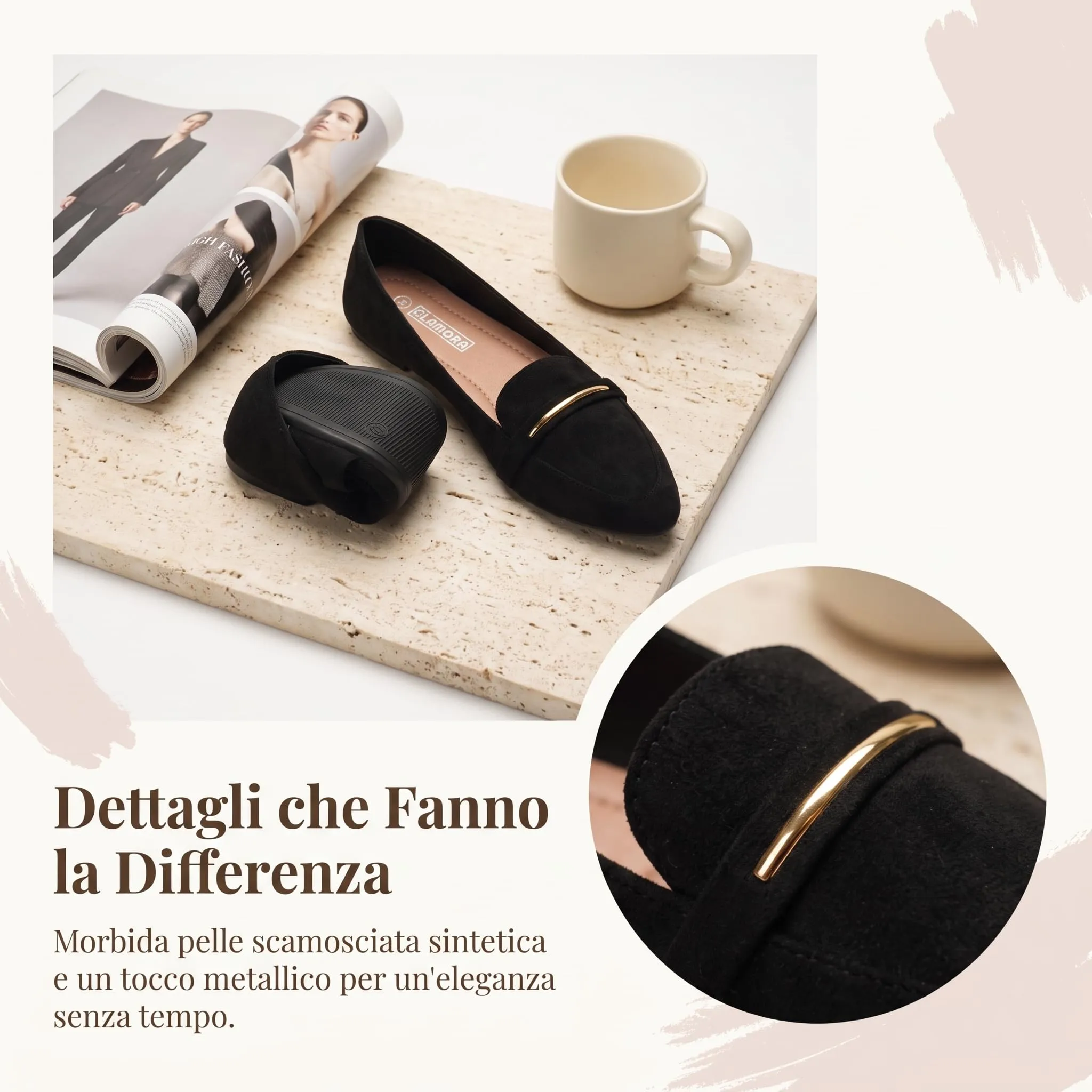GLAMORA Mocassini Donna Eleganti, Scarpe Basse Slip On con Dettaglio Metallico, Mocassino Classico Comodo, Punta Affusolata, Suola Antiscivolo, Scarpe Casual per Ufficio, Lavoro e Tempo Libero - immagine 5