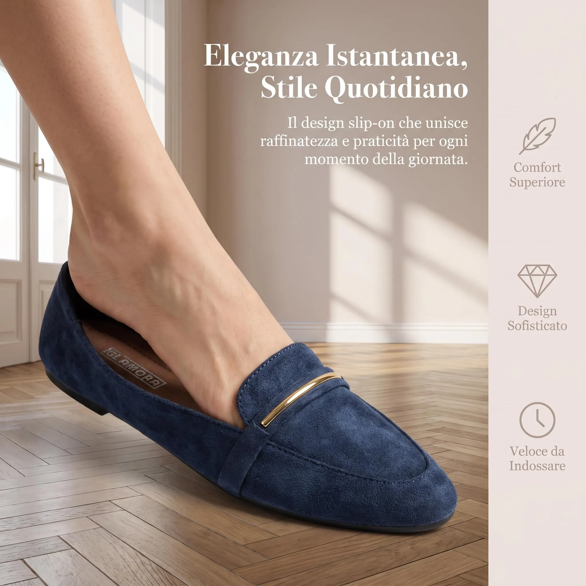 GLAMORA Mocassini Donna Eleganti, Scarpe Basse Slip On con Dettaglio Metallico, Mocassino Classico Comodo, Punta Affusolata, Suola Antiscivolo, Scarpe Casual per Ufficio, Lavoro e Tempo Libero - immagine 6