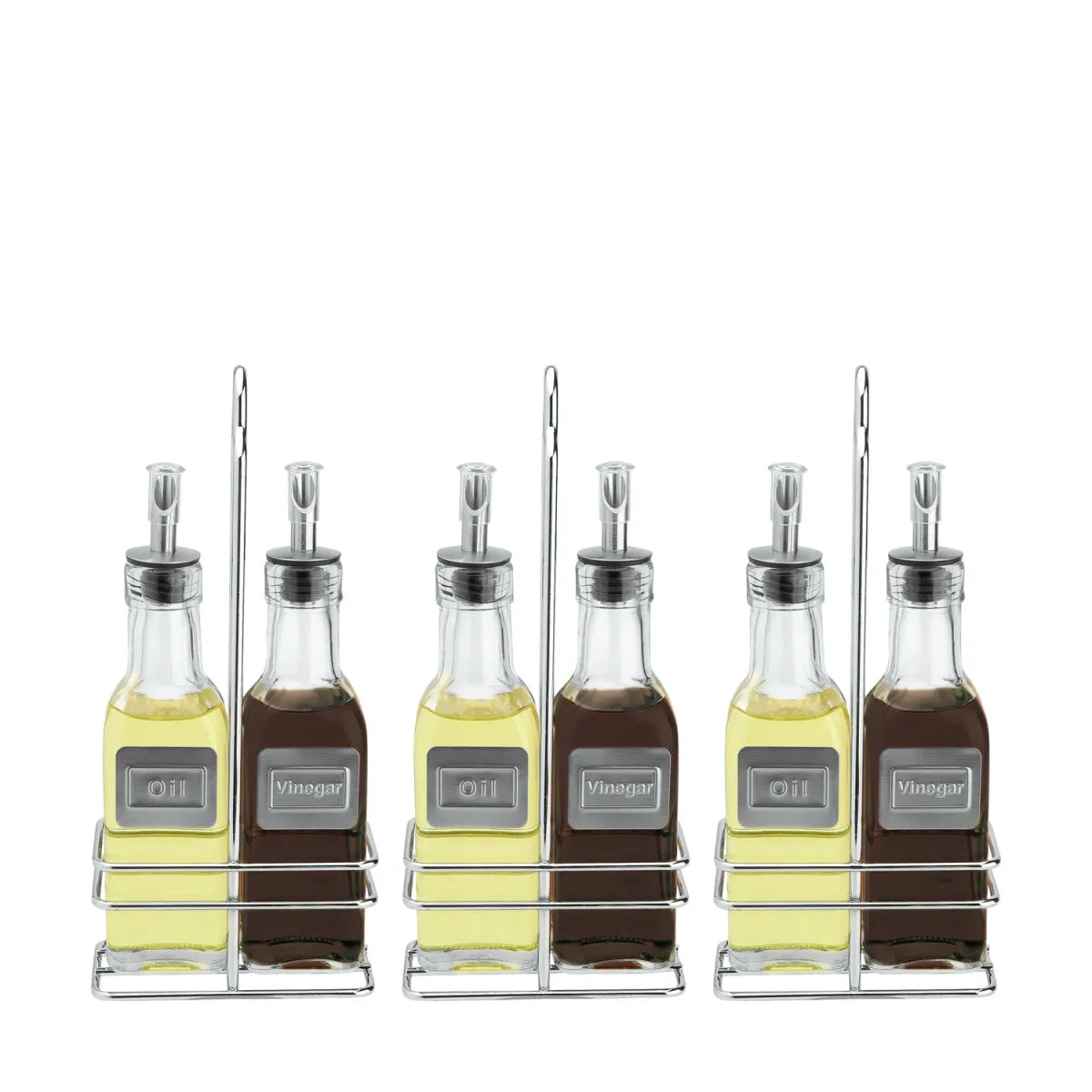 3x PULSIVA Set condimenti in confezione risparmio Belcanto; 170 ml, 10.5x23.5x5.5 cm (LxHxP); argento/trasparente; 3 set / Pacco - immagine 1