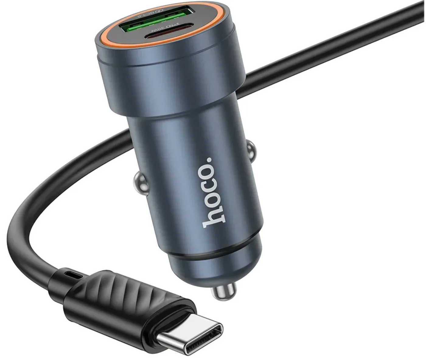 Caricabatterie Auto Con Cavo USB-C HOCO Z57A, 30W, 3A, 1 x USB-A - 1 x USB-C, Grigio - immagine 1