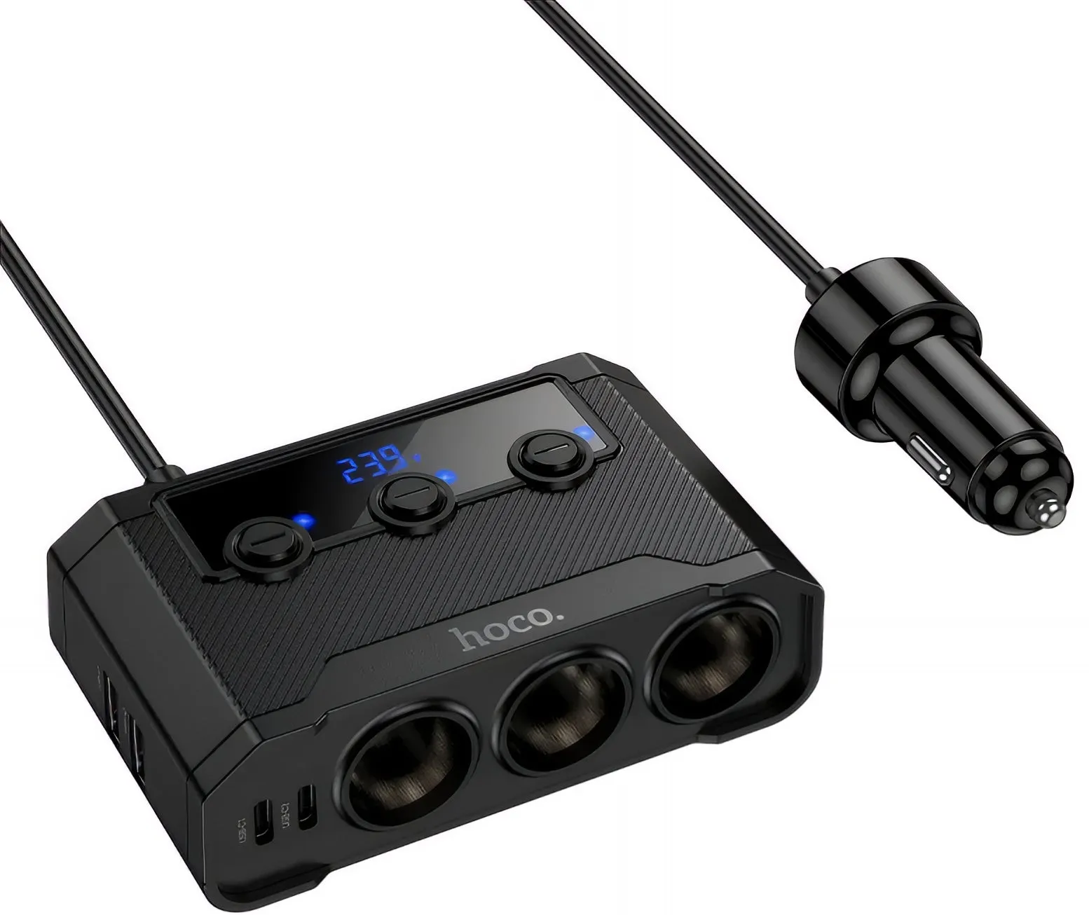 Caricabatterie Auto HOCO Z64, 15.5W, 3.1A, 2 x USB-A - 2 x USB-C - 3 x Estensione Accendisigari, Nero - immagine 1