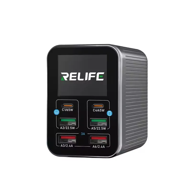Caricabatterie Stazione Relife Q4, 72W, 5A, 2 x USB-C - 4 x USB-A, Grigio - immagine 1